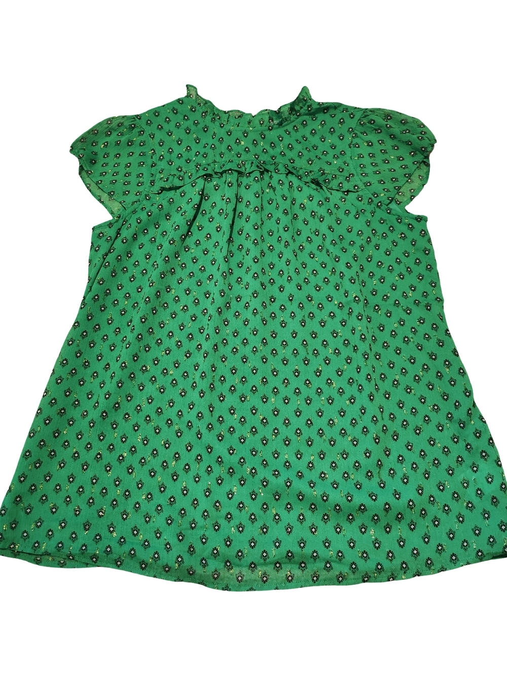 Carolina Belle Green Printed Flutter Sleeve Blouse